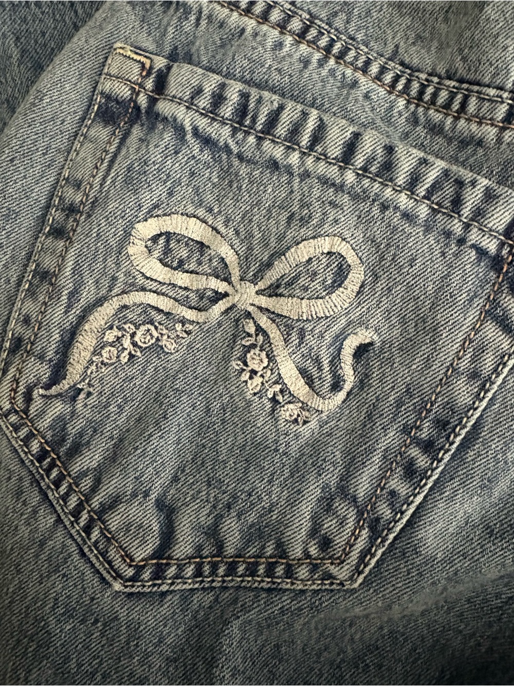 Hollister Medium Blue Low Rise Straight-Leg Jeans with Embroidered Bow Pocket - Picture 4 of 4
